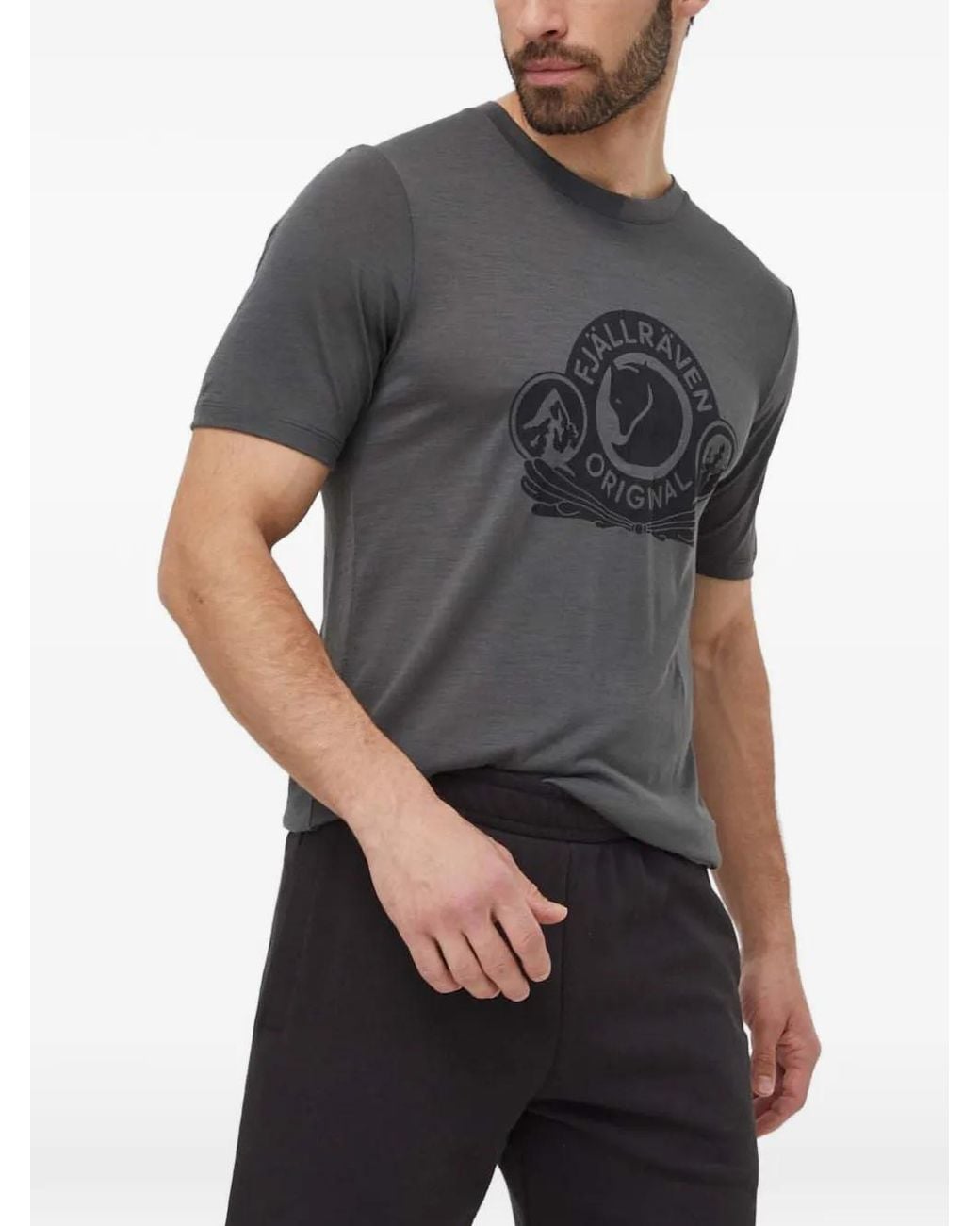 Fjallraven Gray Abisko Logo-Print Graphic T-Shirt for men