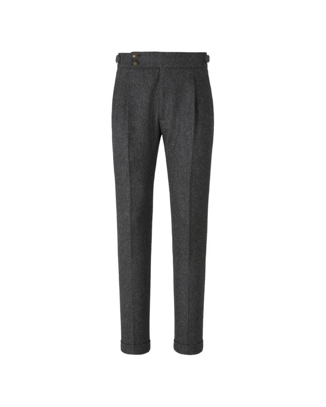 Berwich Gray Herringbone Pleated Trousers for men