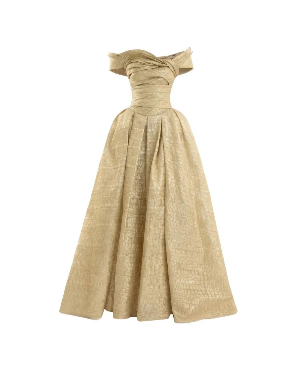 Gemy Maalouf Natural Robe En Jacquard À Épaules Dénudées