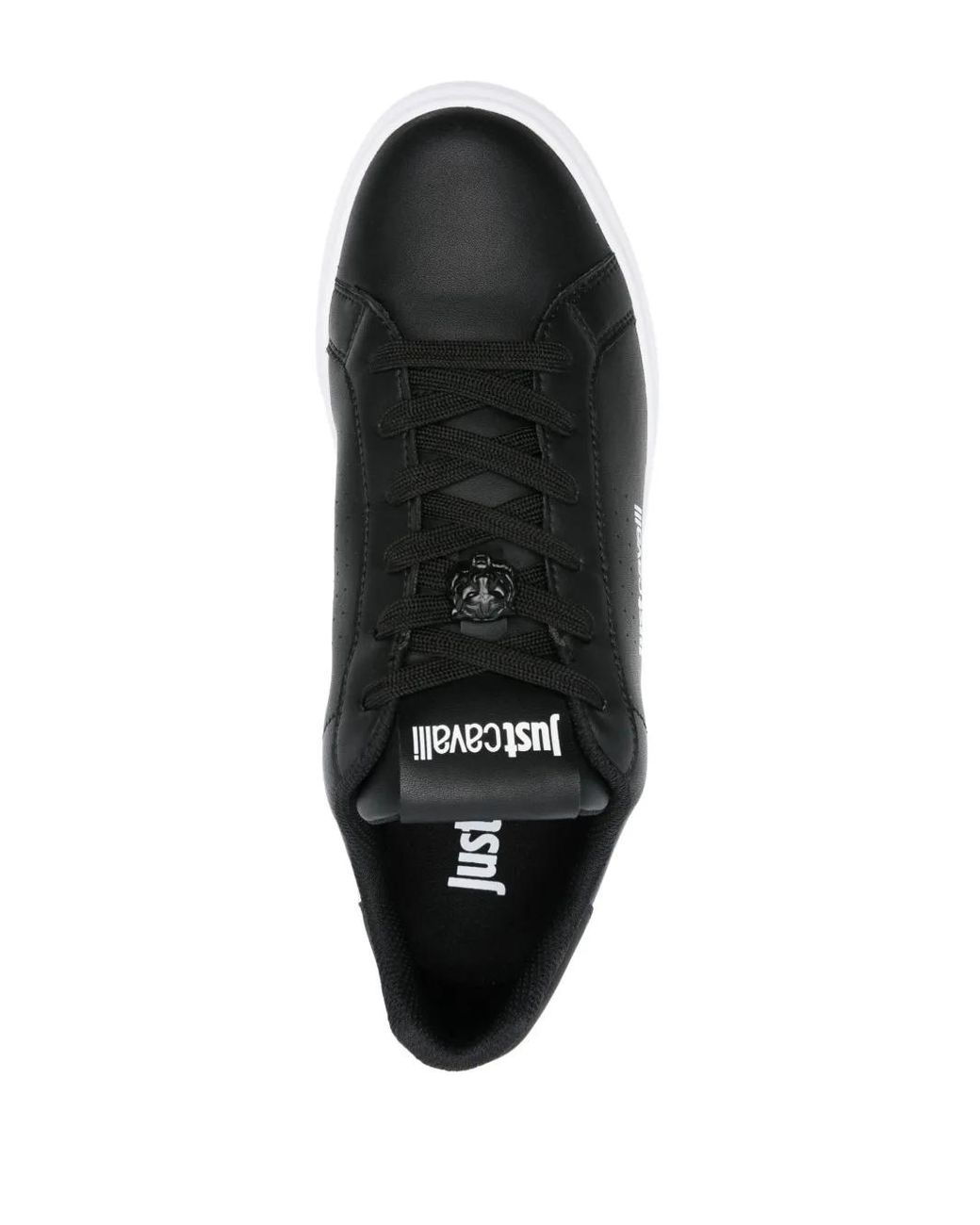 Just Cavalli Black Logo-Print Leather Sneakers for men