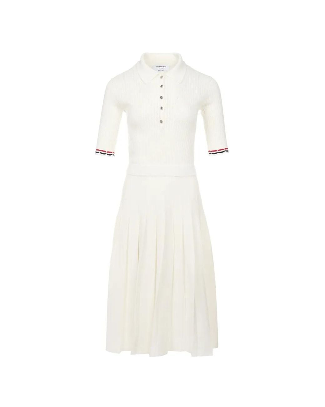 Thom Browne White Pointelle Rib Stitch Polo Dress