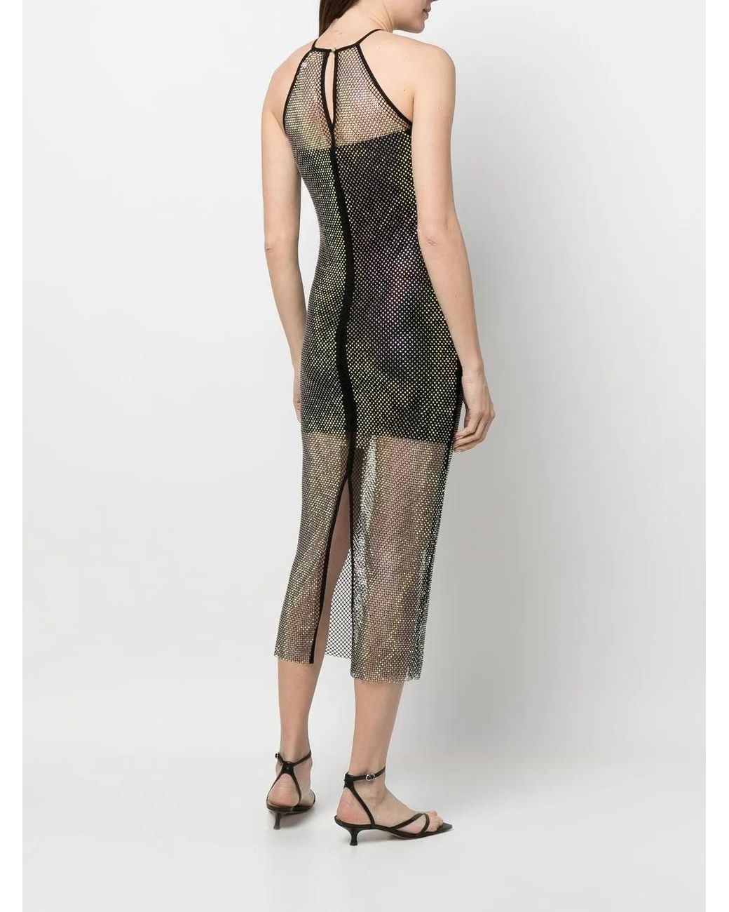 Patrizia Pepe Black Sleeveless Rhinestone-Embellished Mesh Dress