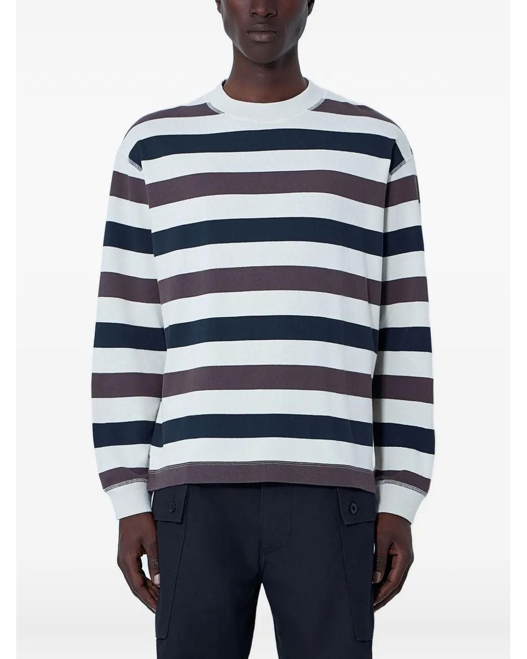 Margaret Howell Blue Horizontal-Stripe Sweatshirt for men