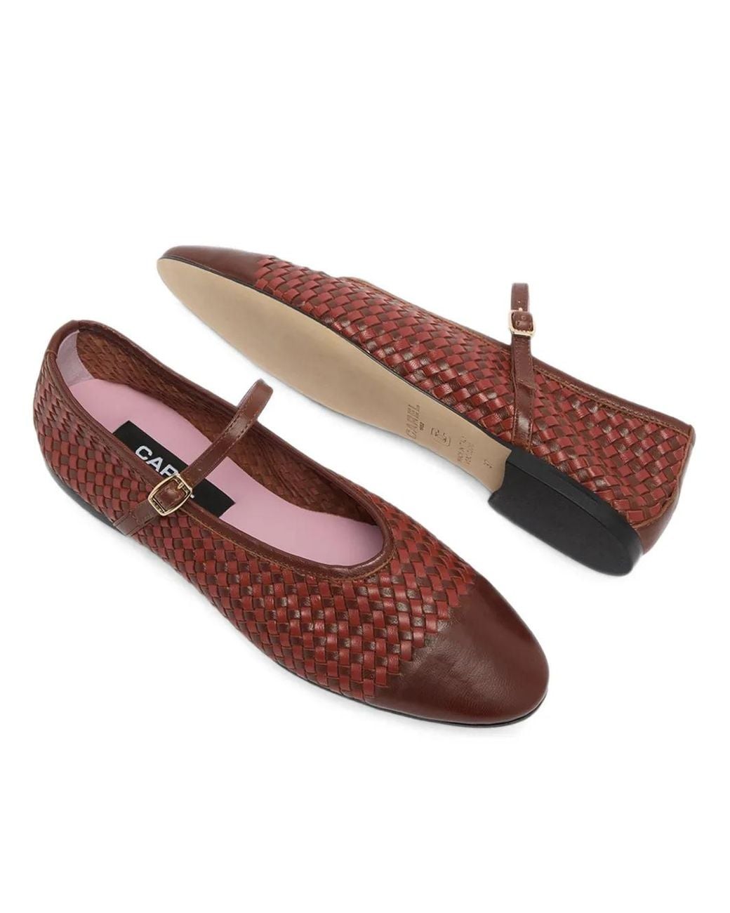 CAREL PARIS Red Ballerines Tracy En Cuir Tressé
