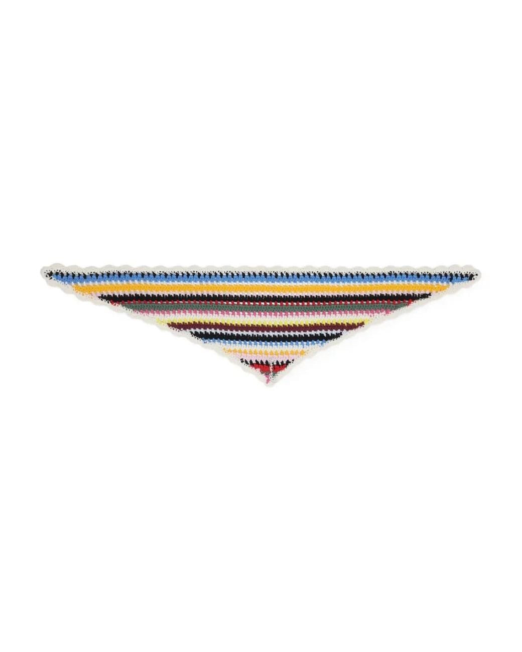 Ganni White Striped Crochet Triangle Scarf