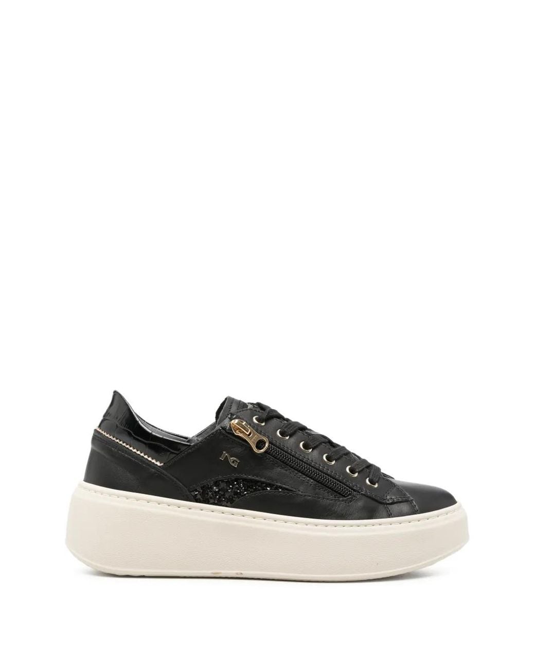 Nero Giardini Black Glitter-Panelled Sneakers