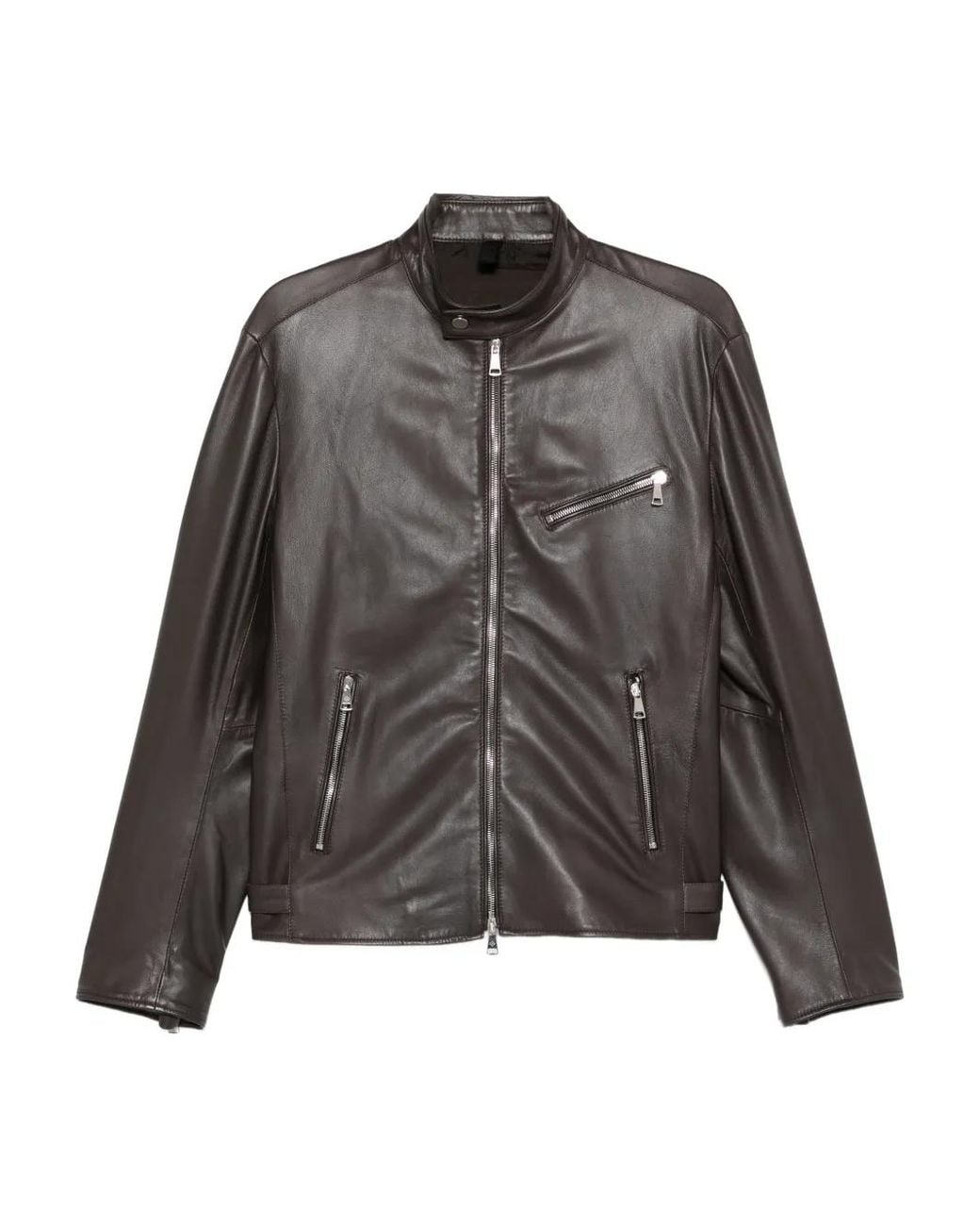 Tagliatore Gray Zip-Up Leather Jacket for men