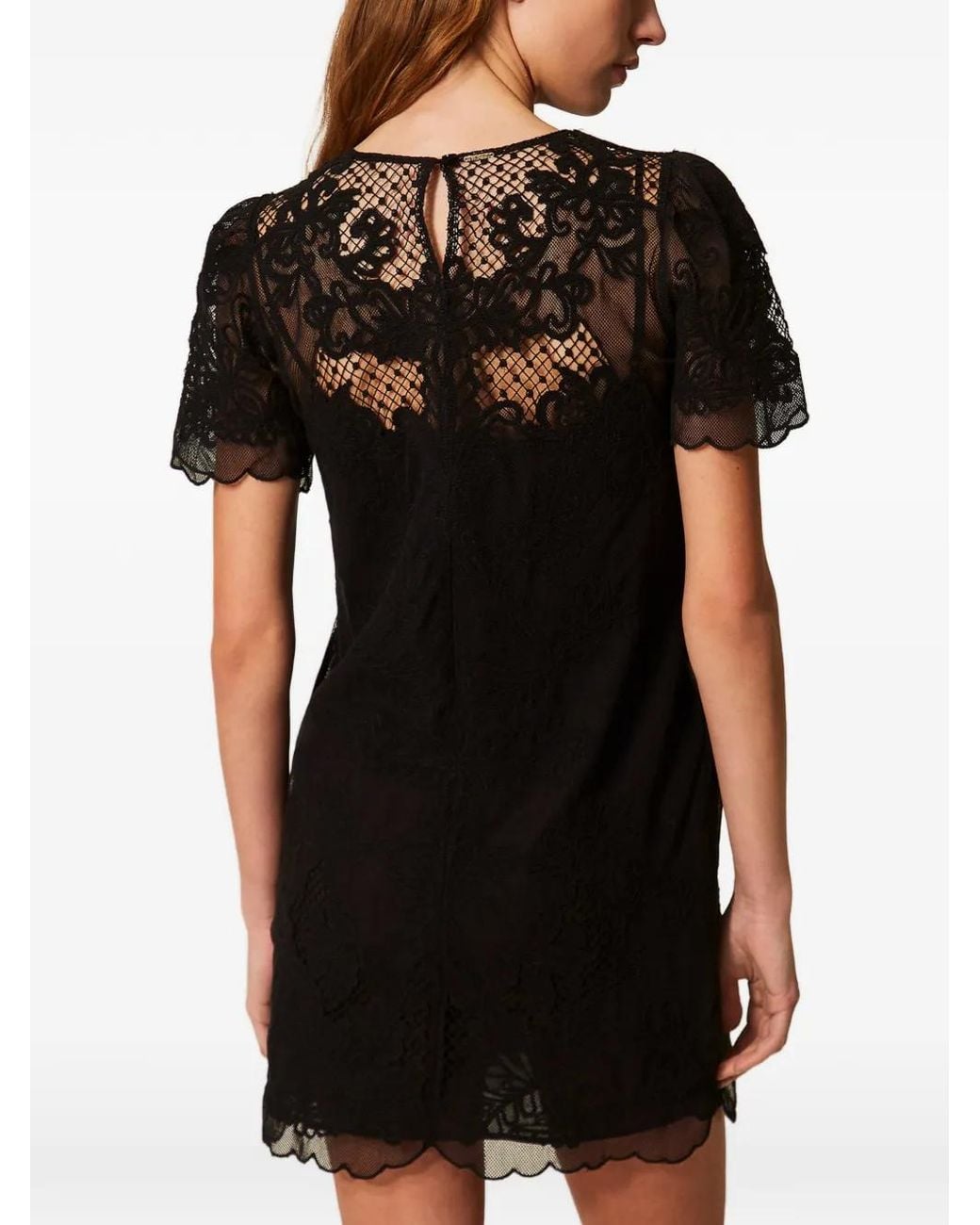 Twinset Black Short Muslin Dress With Embroidery