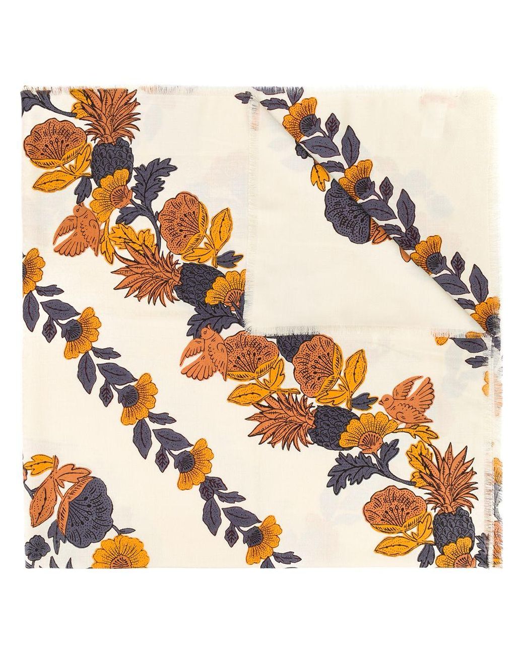 Tory Burch Floral And Birds Print Silkwool Scarf Lyst