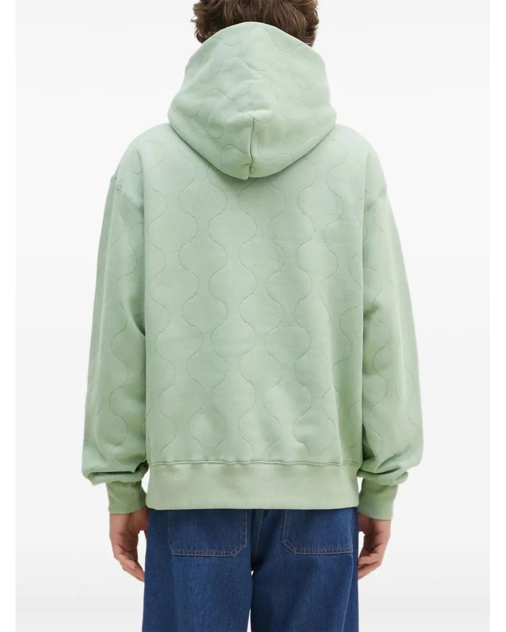 Pleasures Green Quilted Logo-Patch Hoodie for men