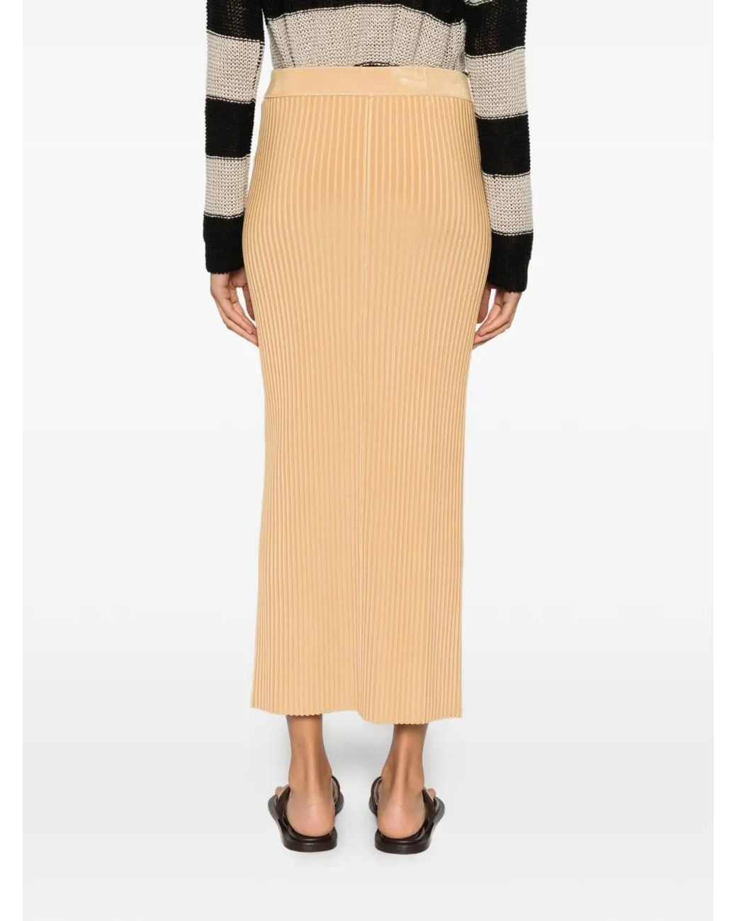 By Malene Birger White Octo Ribbed Front-Slit Maxi Skirt