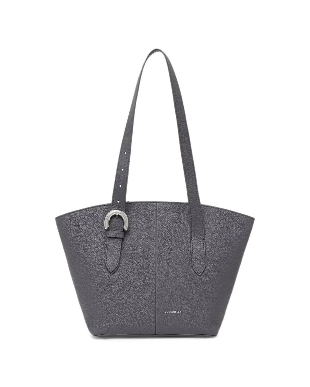 Coccinelle Gray Buckle-Detail Pebbled Tote Bag