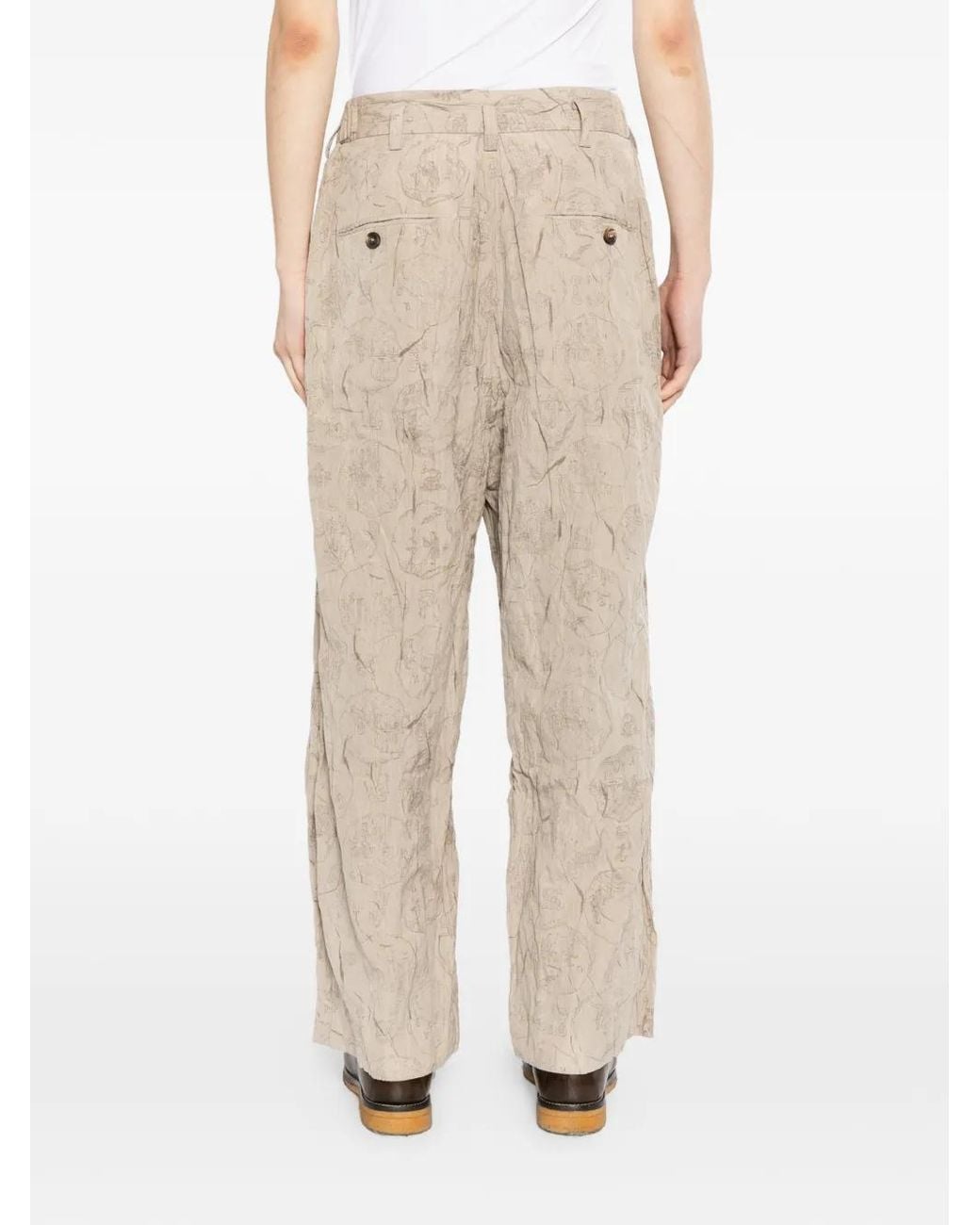 Ziggy Chen Natural Graphic-Print Pleated Trousers for men