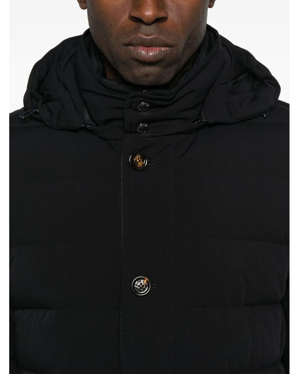 Moorer Black Hooded Quilted Coat for men