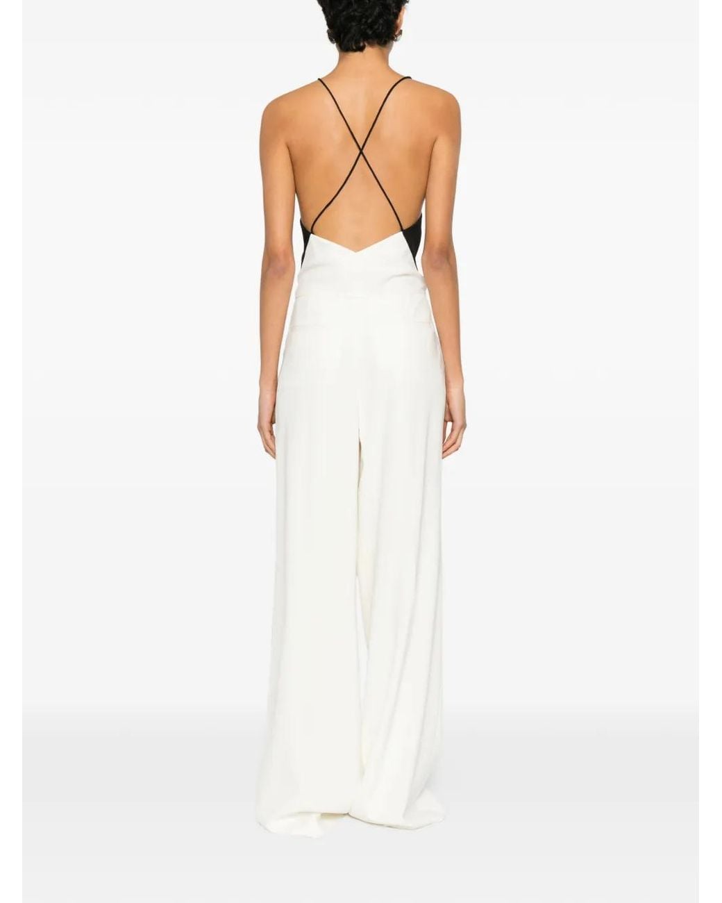 Tom Ford White Camisole-Style Chalk-Colored Double Stretch Silk Georgette Jumpsuit With Contrasting Inserts