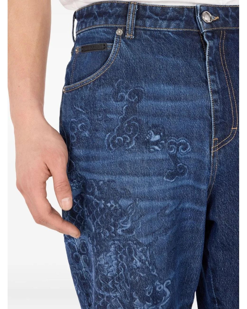 Roberto Cavalli Blue Dragon-Motif Jeans for men