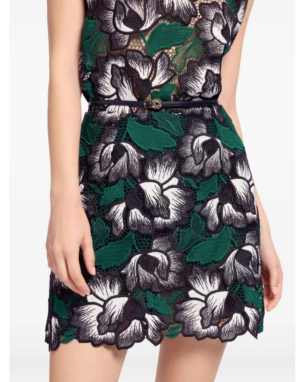 Elie Saab Green Minijupe En Macramé Fleuri