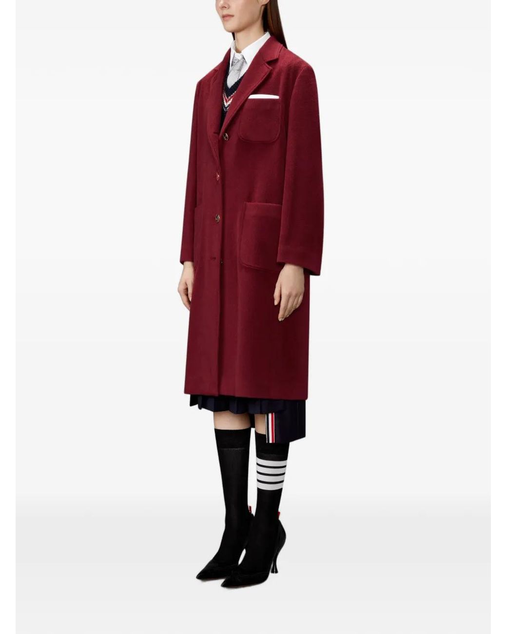 Thom Browne Red Cashmere Bell Sleeve Overcoat