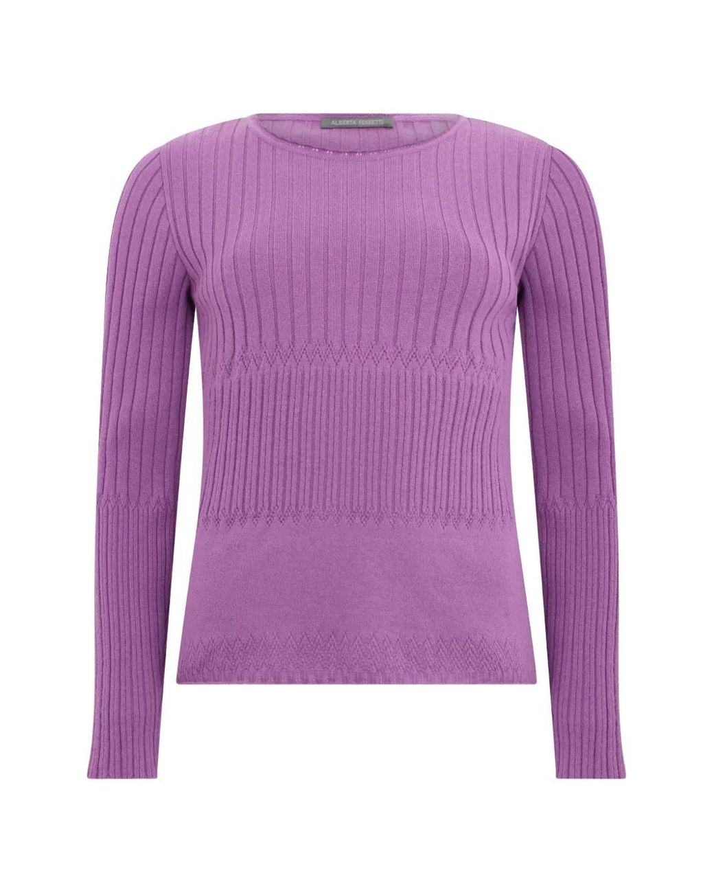 Alberta Ferretti Purple Ribbed-Knit Round-Neck Sweater