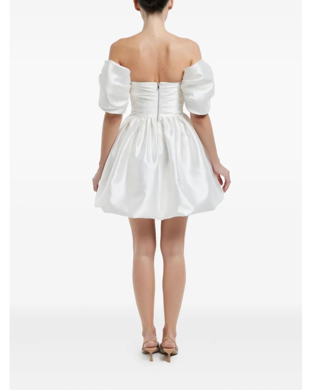 POST MERIDIEM White Draped-Bodice Duffy-Skirt Mini Dress