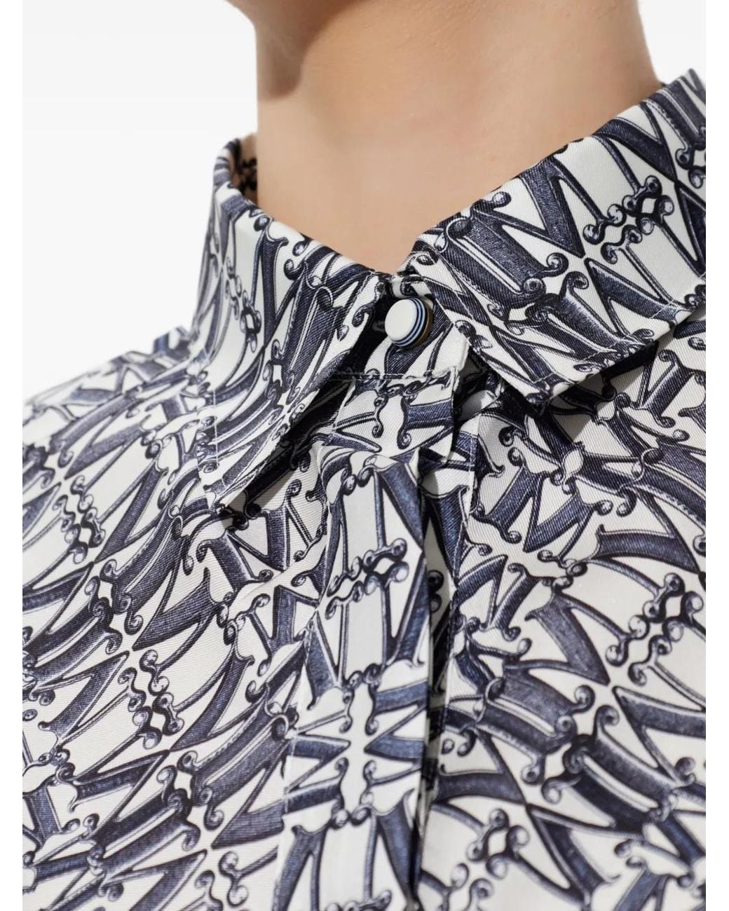 Max Mara Gray Monogram-Print Tie-Waist Blouse