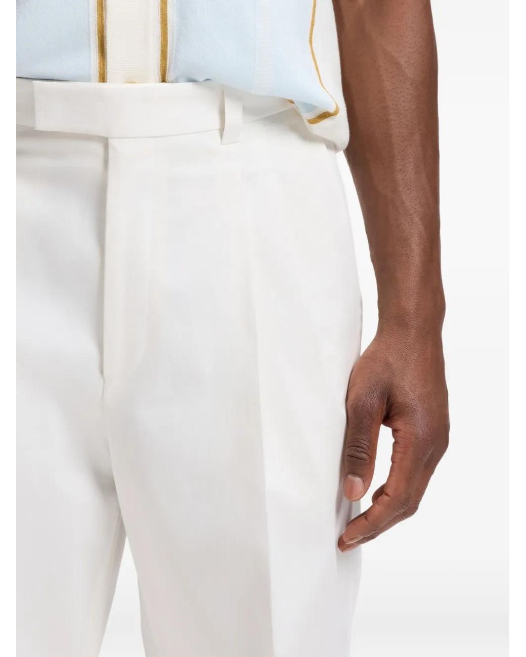 Boss White Pleated Relaxed-Fit Tailored Trousers for men