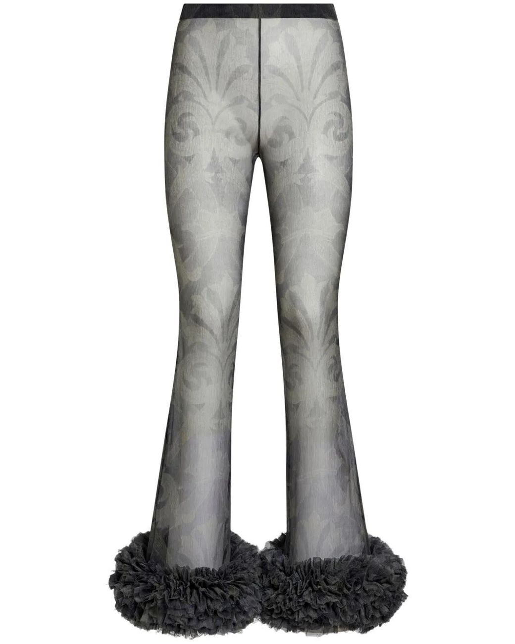 Etro Gray Printed Silk Flared Trousers