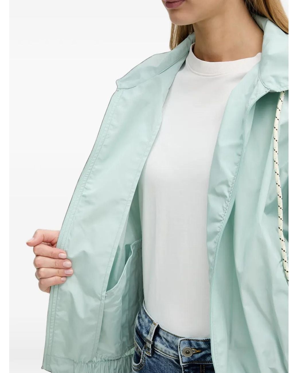 Benetton Blue Drawstring-Hooded Elasticated-Hem Jacket