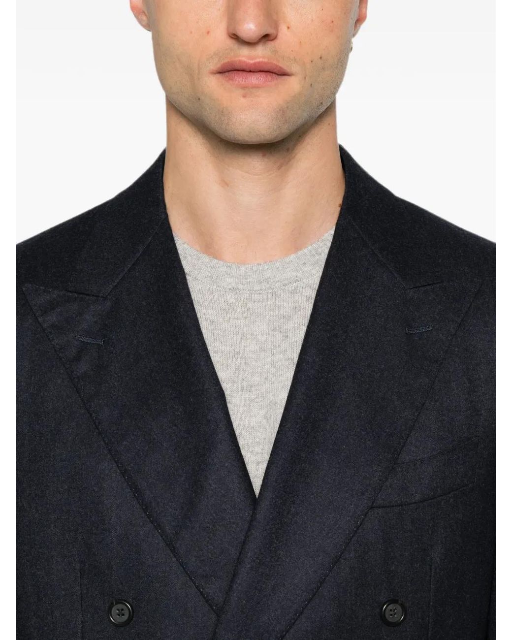 Canali Blue Double-Breasted Peak-Lapels Wool Blazer for men