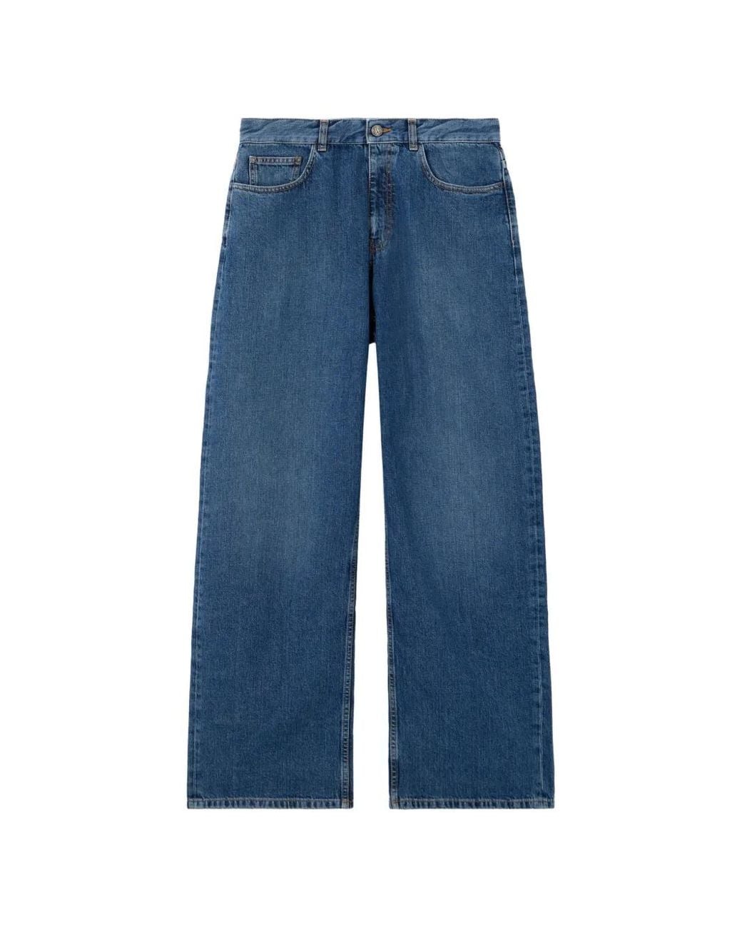 Palm Angels Blue Curved Logo Denim Jeans for men