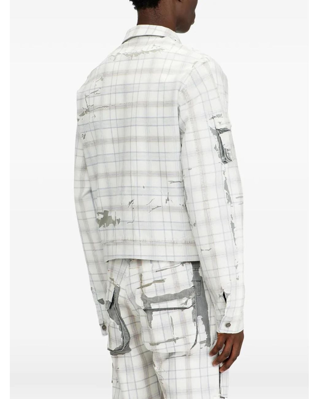 DIESEL White Denim Jacket With Peel-Off Effect for men