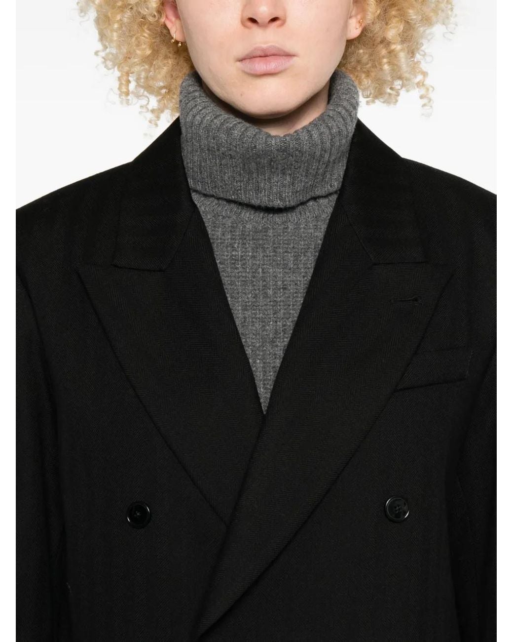 Barena Black Double-Breasted Pinstripe Coat