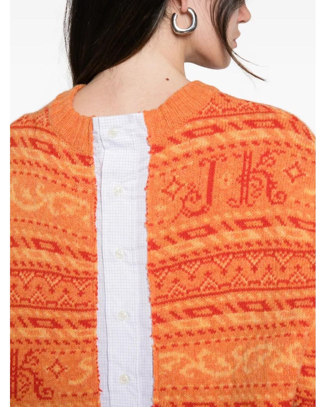 JULIE KEGELS Orange Fair Isle Panelled Sweater