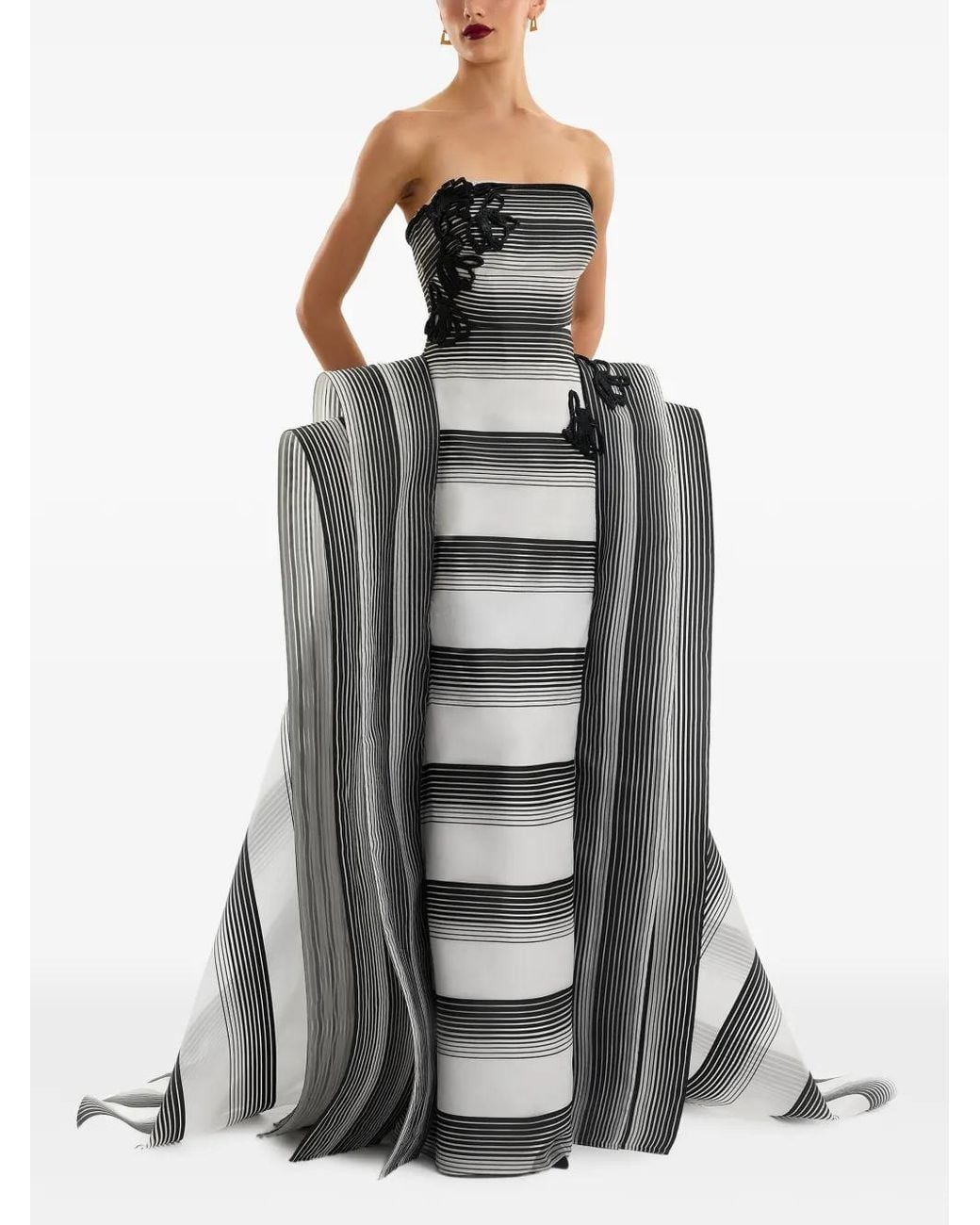 Gemy Maalouf Gray Beaded-Appliqué Strapless Gown