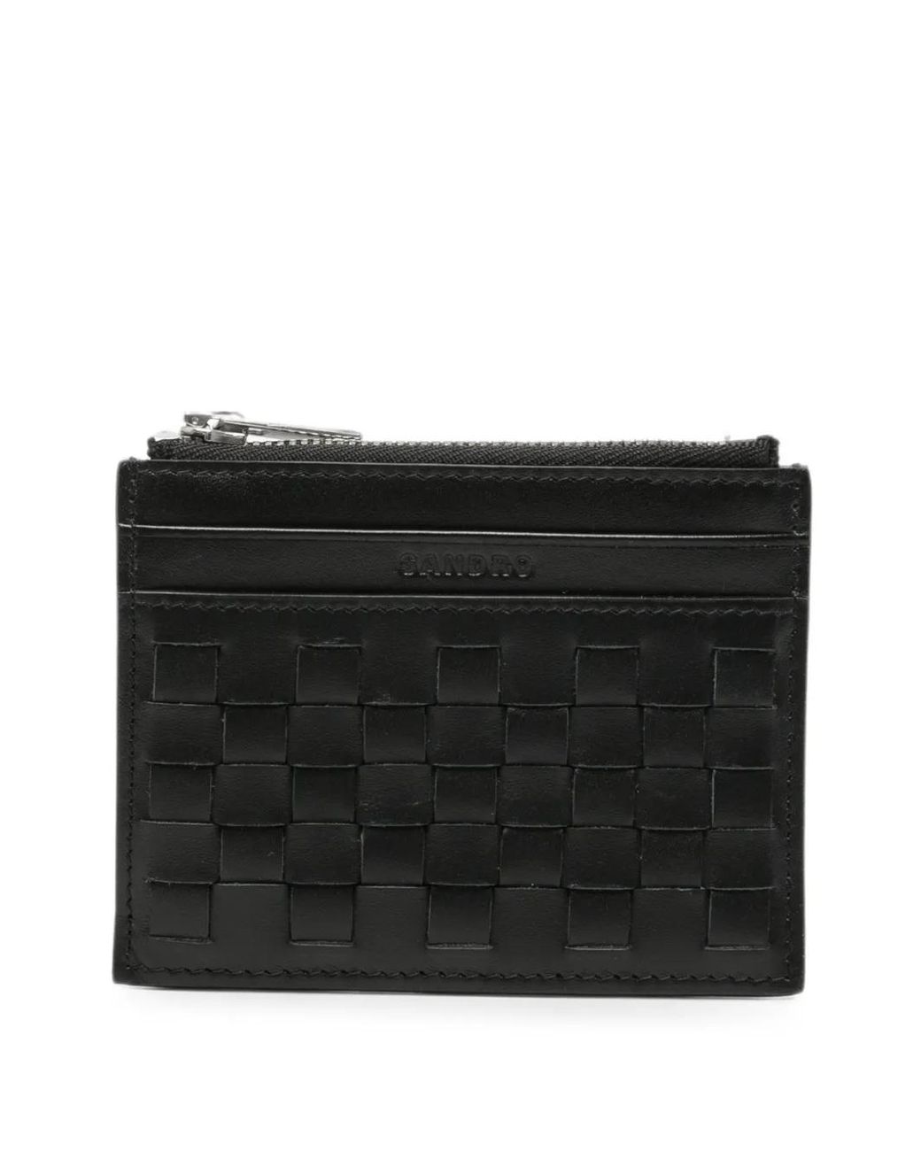 Sandro Black Woven-Effect Leather Cardholder for men