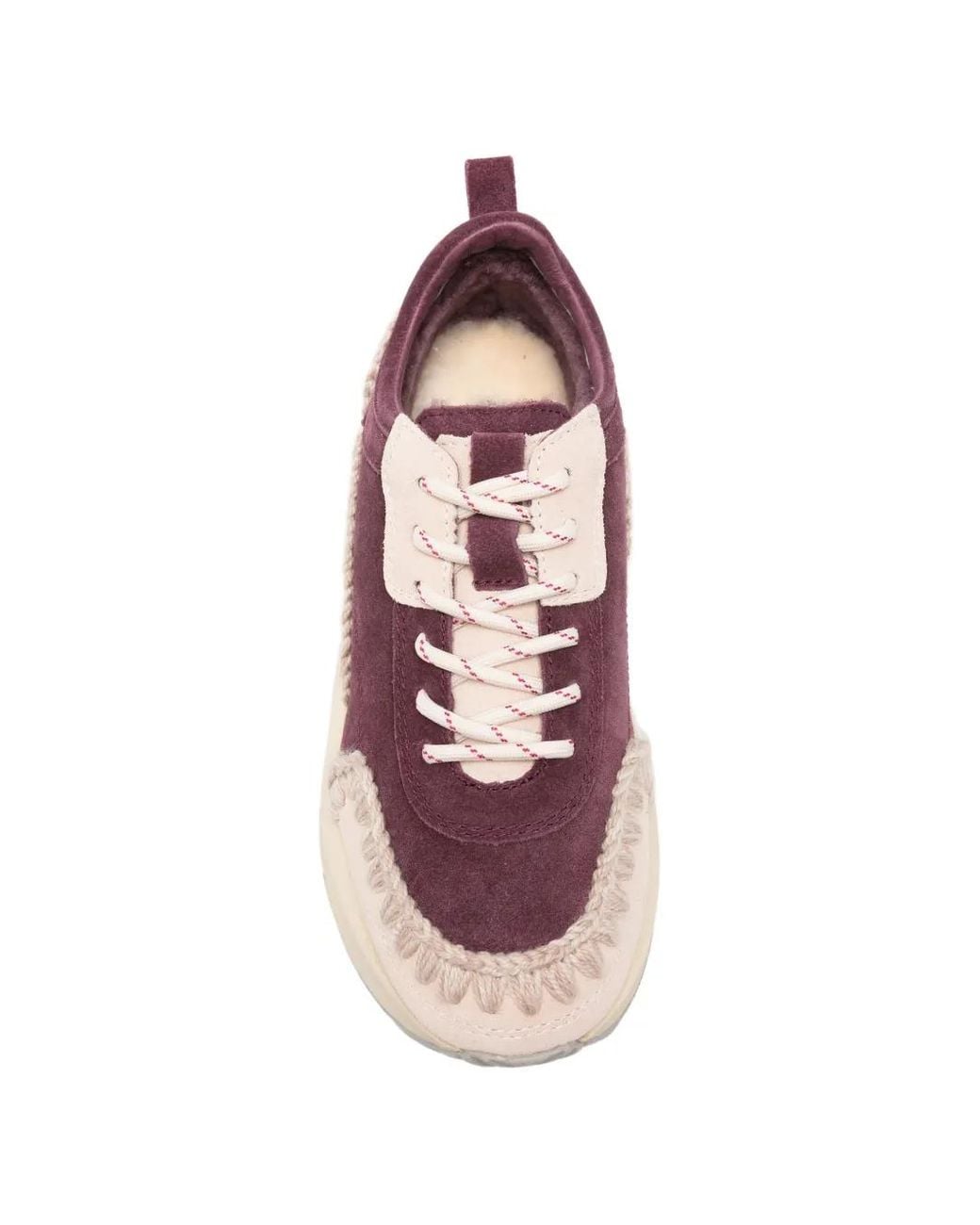 Mou Pink Crochet-Trim Suede Sneakers