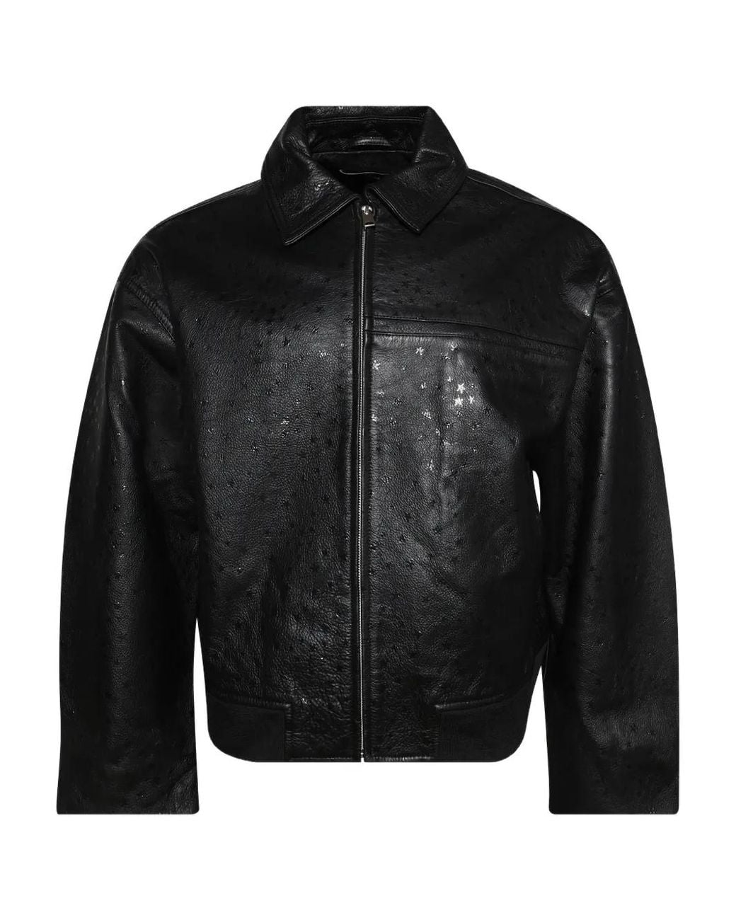 NAHMIAS Black Star-Motif Leather Bomber Jacket for men