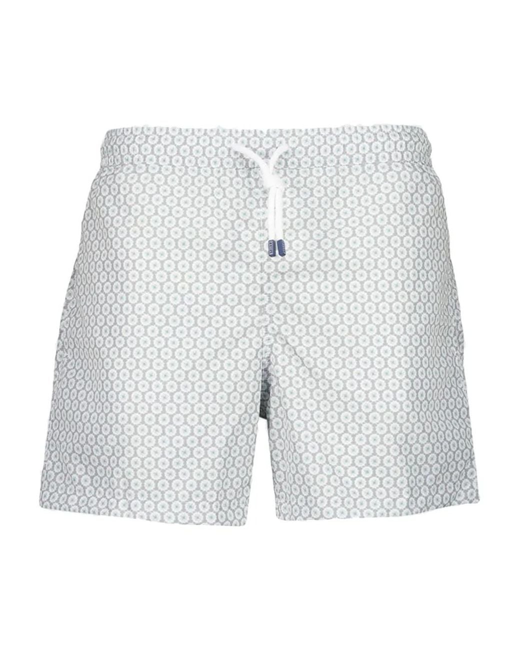 Fedeli Blue Geometric-Print Swim Shorts for men