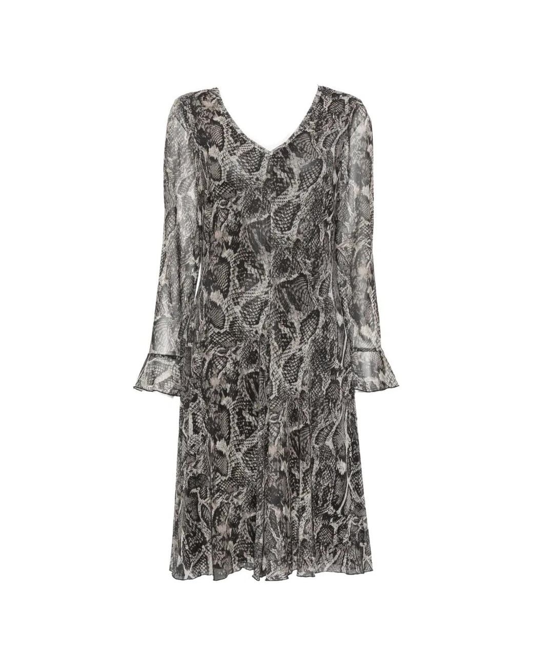 Vera Mont Gray Snake-Pattern Long-Sleeve Midi Dress