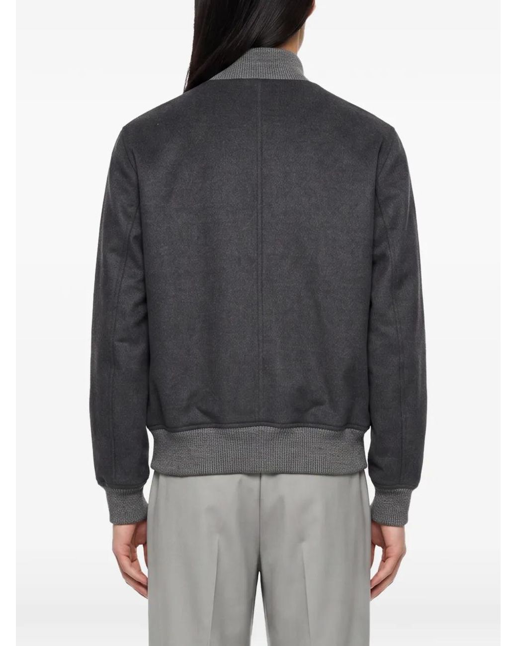 Brunello Cucinelli Gray Button-Up Bomber Jacket for men