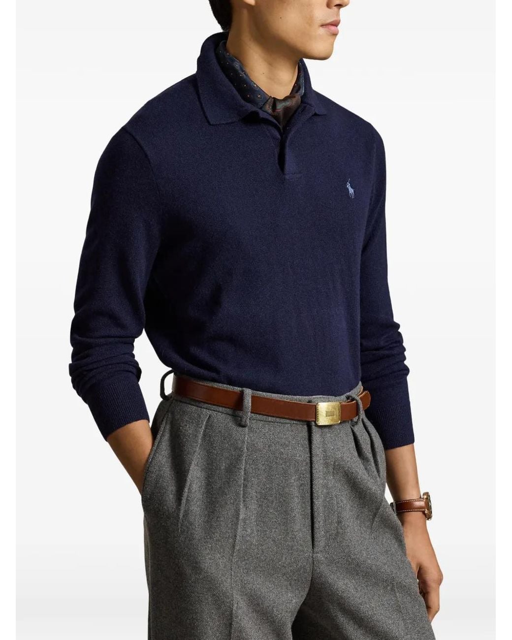 Polo Ralph Lauren Blue Wool Polo-Collar Jumper for men