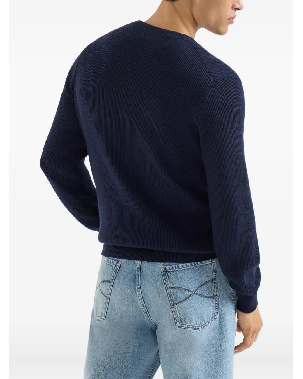 Brunello Cucinelli Blue Crew-Neck Cashmere Jumper for men