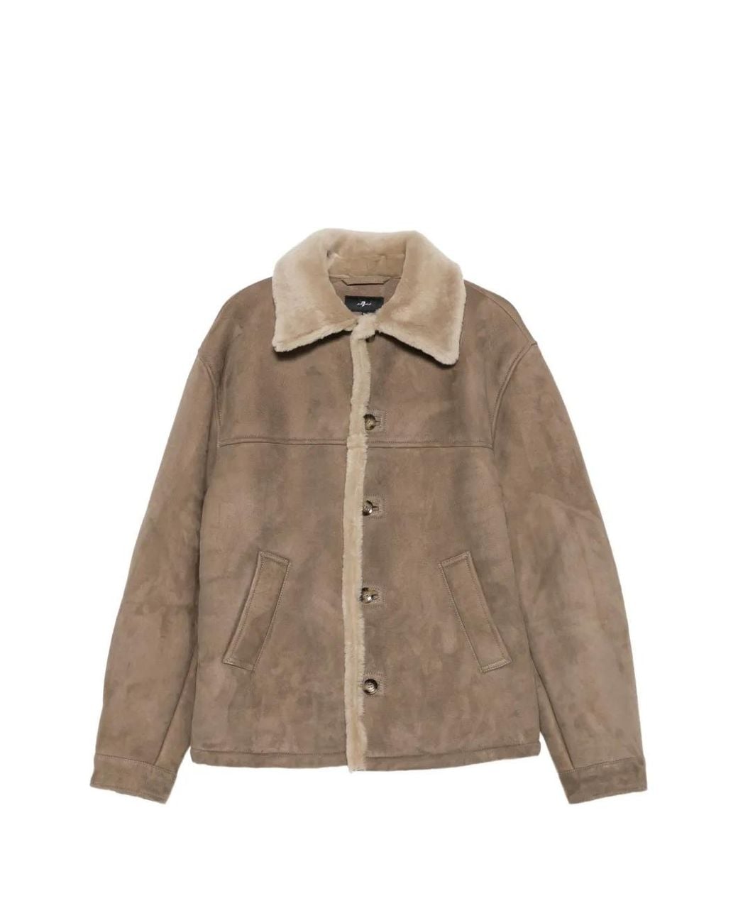7 For All Mankind Brown Shearling-Collar Suede Coat for men