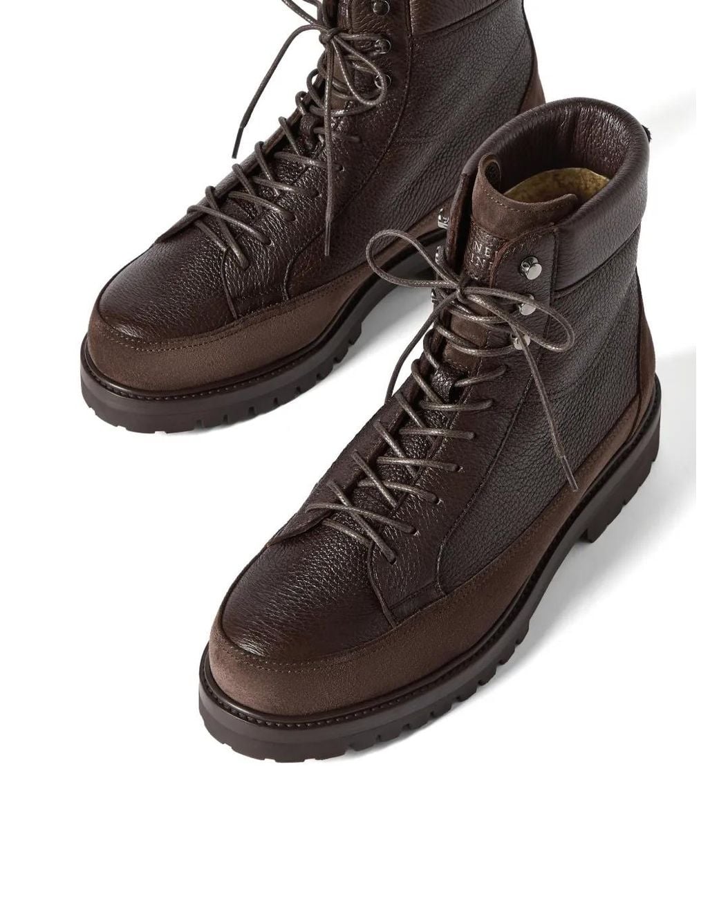 Brunello Cucinelli Brown Bottines En Cuir Grainé Et Daim for men