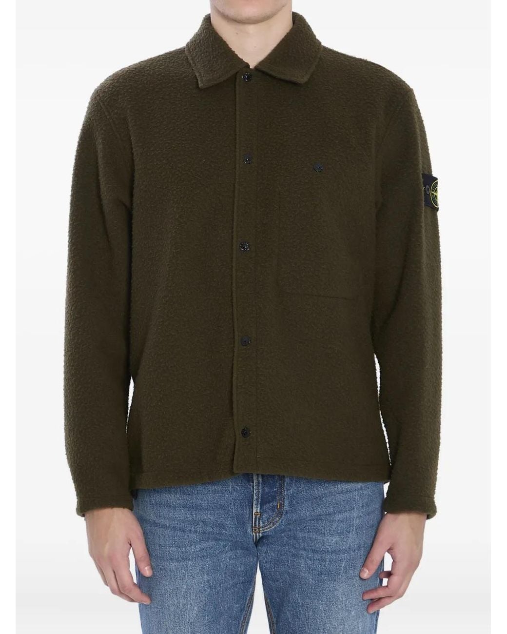 Stone Island Green Wool Blend Overshirt Buttoned Cuffs for men