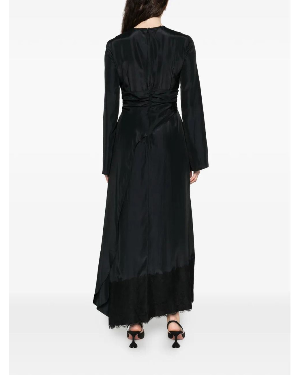 Moschino Black Robe Longue À Ourlet Asymétrique Et Détail En Dentelle