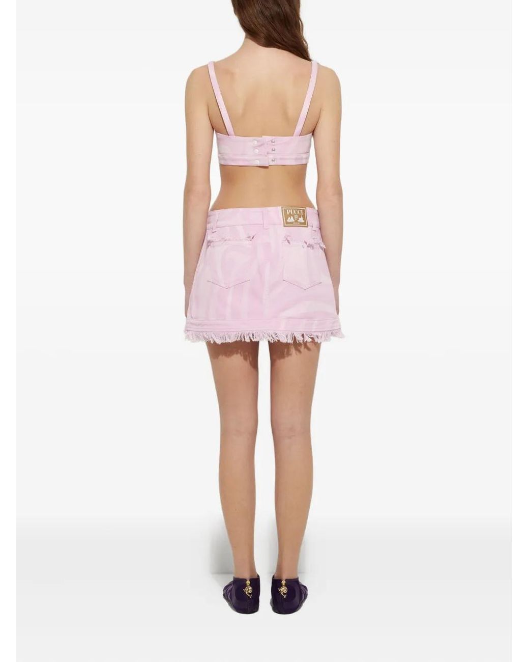Emilio Pucci Pink Marmo-Print Denim Mini Skirt
