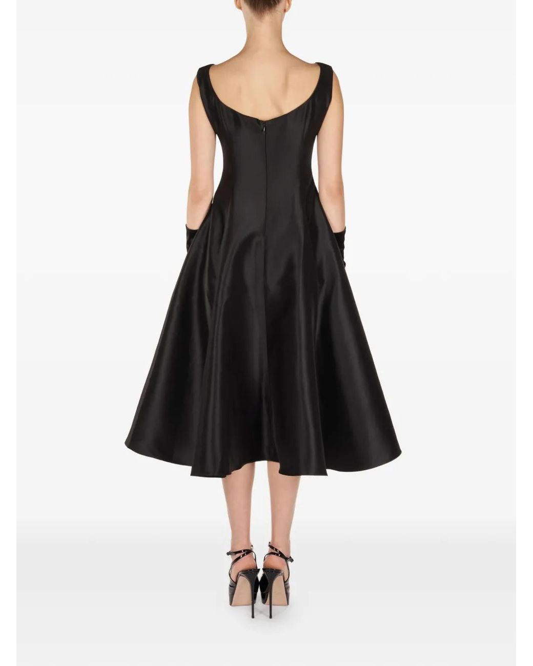 ARAFTU Black Embellished Square-Neck Midi Dress