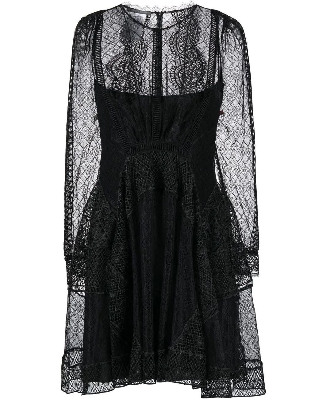 Alberta Ferretti Black Lace-Panel Detail Mini Dress