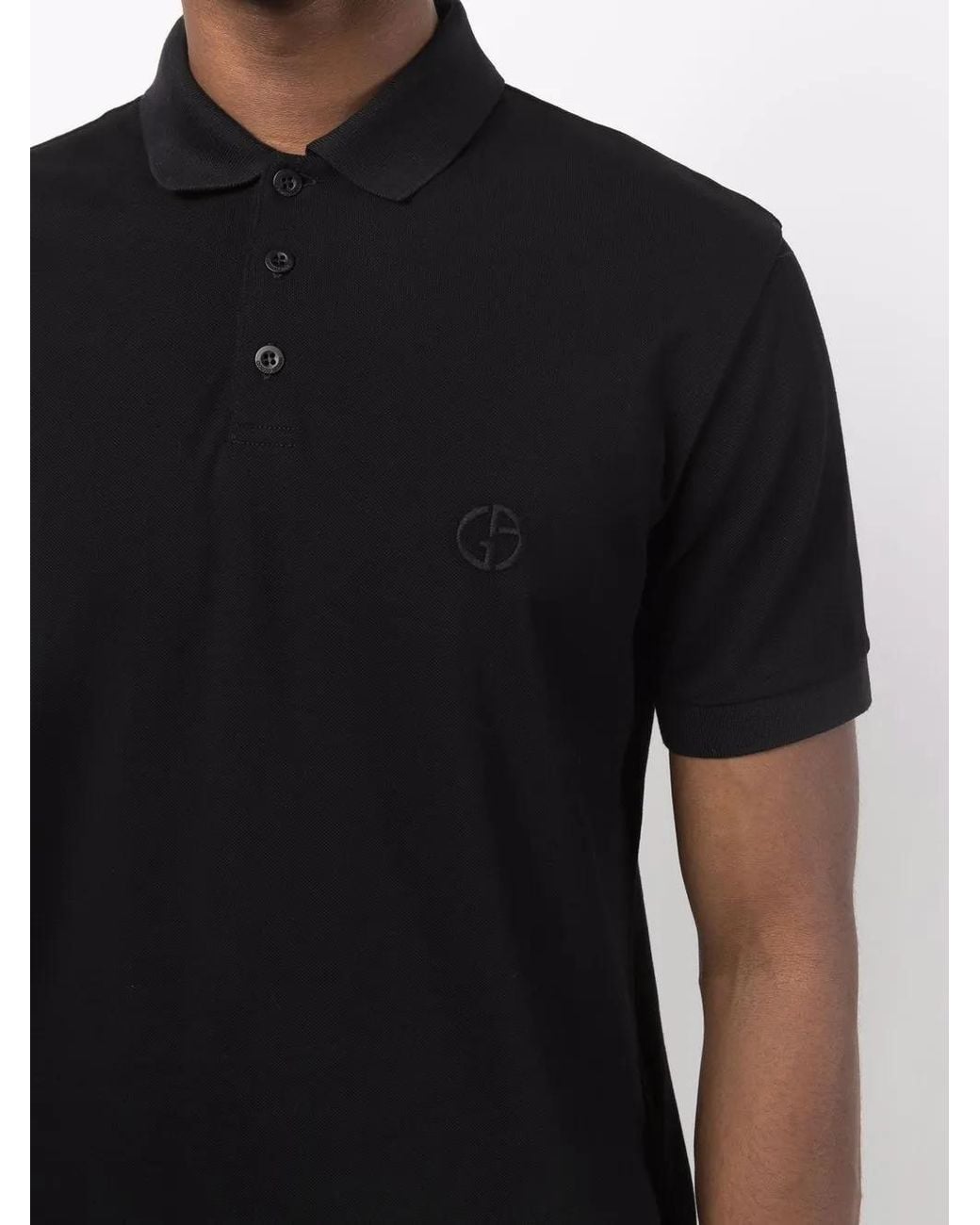 Giorgio Armani Black Piquet Cotton Polo Shirt for men